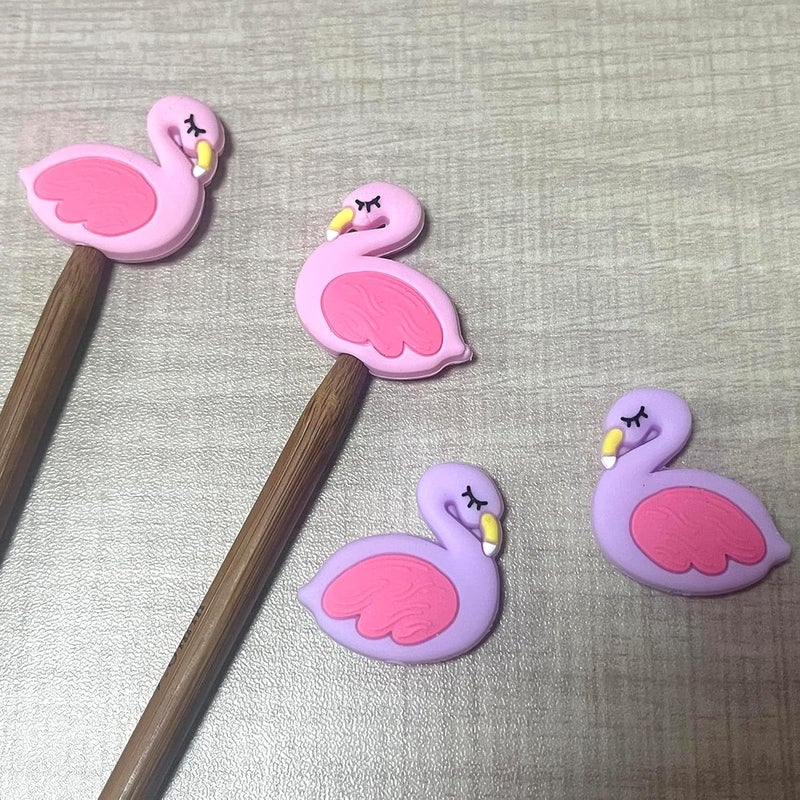 spansee 4 PCS Flamingo Knitting Needle Stoppers, Knitting Needle Point Protectors, Knitting End Caps, Needle Hugger, Stitch Stoppers, Knitting Supplies fit Size 3-11 (3.25mm-8mm) Needles - Image 2